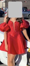 Sherri Hill Red Sequin Fit & Flare Mini Dress Sweetheart Puff Sleeve Sz 4