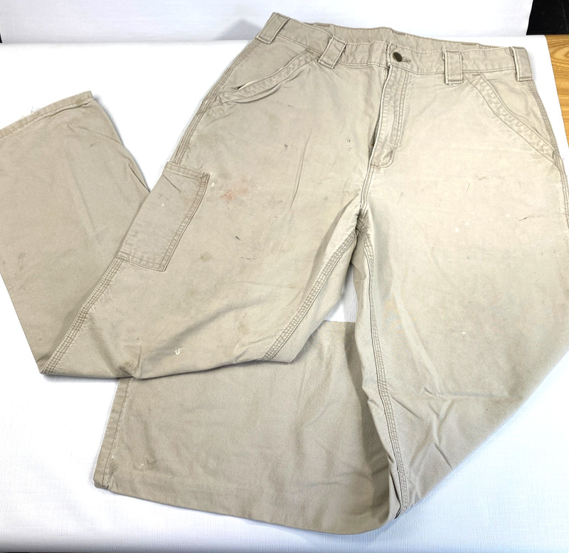 Carhartt Tan Carpenter Painter PANTS! 34 x 32 DUNGAREE FIT Distressed Work Wear