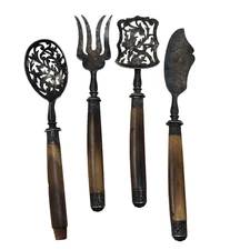 Vintage Antique Serving Utensils Slotted Spoon Fork Jelly Server Knife Set Of 4