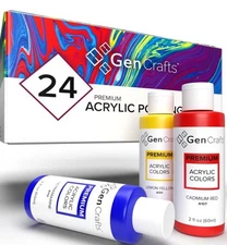 GenCrafts Acrylic Pouring Paint Set 24 Colors Pre-Mixed 2oz High Flow Fluid Art