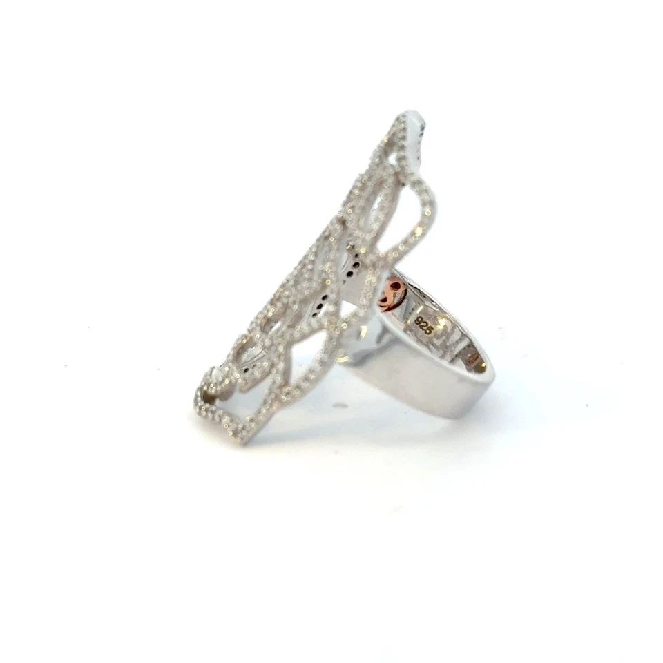 Suzy Levian Sterling Silver CZ Openwork Rose Cocktail Statement Ring - Image 4 of 4