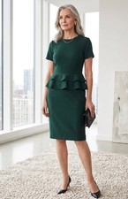 Calvin Klein Forest Green Peplum Sheath Dress Short Sleeve NWT Size 6