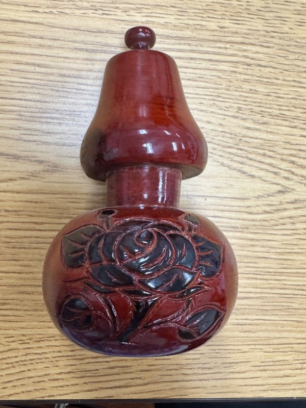 Antique Chinese  dried gourd bottle with finial top