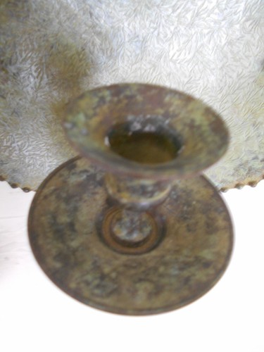 VINTAGE PAIR MID CENTURY VERDIGRIS METAL CANDLE SCONCES - Picture 6 of 9