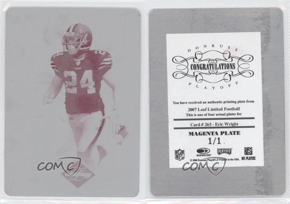 2007 Leaf Limited Printing Plate Magenta 1/1 Eric Wright #265 Rookie RC 0f8 - Image 3 of 3