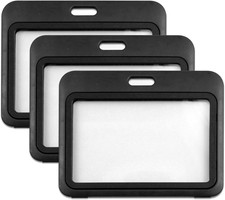 3 Pack Horizontal Hard Plastic ID Badge Holders Double Sided Black Card Case Pro