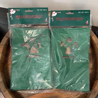 16 Packs Green Christmas Holiday Luminary Bags Angel Cut Out Vintage 90s NEW