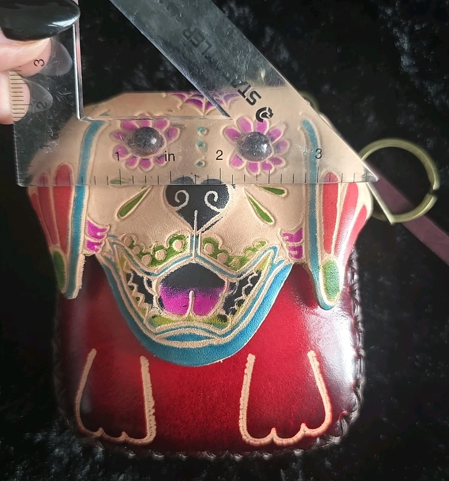 Monedero Decorado Perro 3.5" X 3.5" Diseño Calavera de Azúcar Cuero Foto 3 de 4