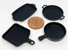 Dolls House Skillet Pans 4 Black Metal Kitchen Set Accessory 1:12 Scale tumdee