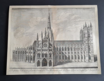 Original Georgian antique print of Westminster Abbey London - Maitland 1739