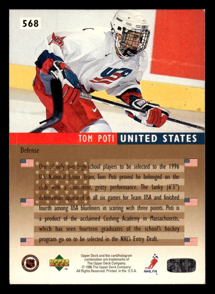Tom Poti 1995 Upper Deck #568   USA - Image 2 of 2