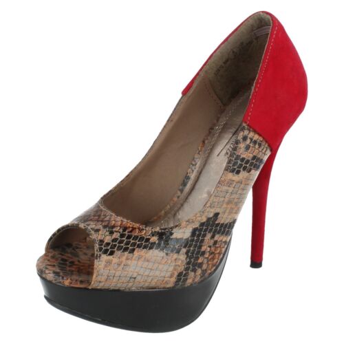 Oferta Mujer L2970 Estampado de Serpiente Salón Peep Toe Zapatos Anne Michelle - Imagen 2 de 10