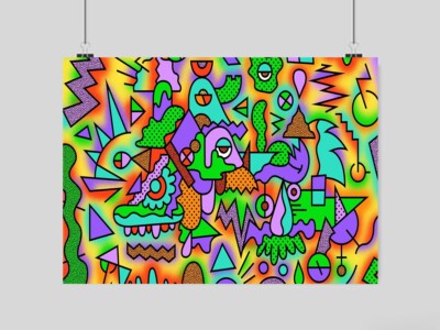 TRIPPY PSYCHEDELIC SHAPES POSTER ABSTRACT WALL ART PRINT A3 A4 SIZE ...