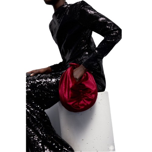 Bolso Zara Crossdody Rojo Terciopelo Tela Mango Lazo Nudo Redondo Cubo Nuevo - Imagen 13 de 20
