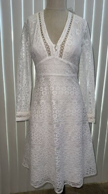Topshop White Crochet Lace easter V-Neck Boho Dress nwt sz U￼S 4 @