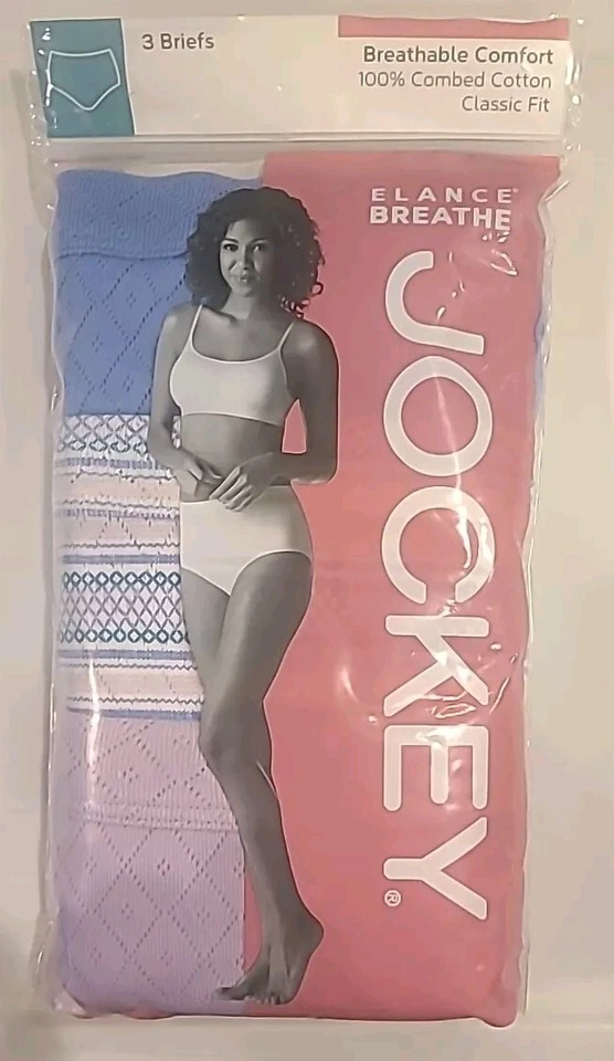 Jockey Women's Elance Breathe Brief 3 Pk Blue Pink Stripe Size 6 - Image 3 of 4
