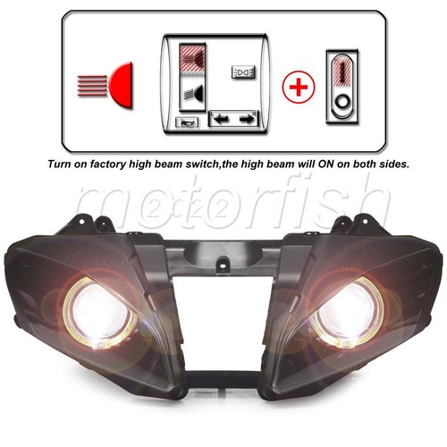 Assembly Projector Amber Angel Blue Devil Eyes Headlight for Yamaha YZF-R6 06-07 - Picture 4 of 22
