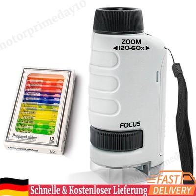 Handheld Microscope with Specimen Slides Useful Lab LED Light Kids Science Toy