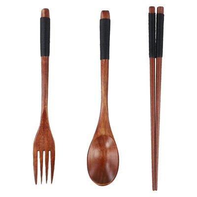 3PCS Holz Besteck Set hochwertige Qualität und Design Löffel Gabel Essstäbchen!