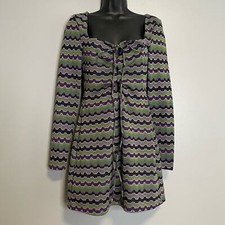 Zara Purple Green Zigzag Striped Retro Long Sleeve Mini Dress NEW