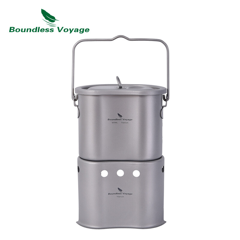 Camping Titanium Pot Wood Stove Set 2 in1 Outdoor Canteen Cup Hanging Pot  Burner | eBay