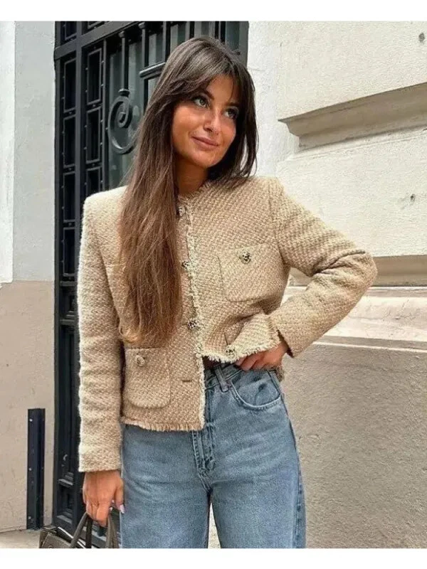 Stylish Women's Tweed Button Jacket | Vintage Knitted Outerwear for All Seasons - Image 2 of 4