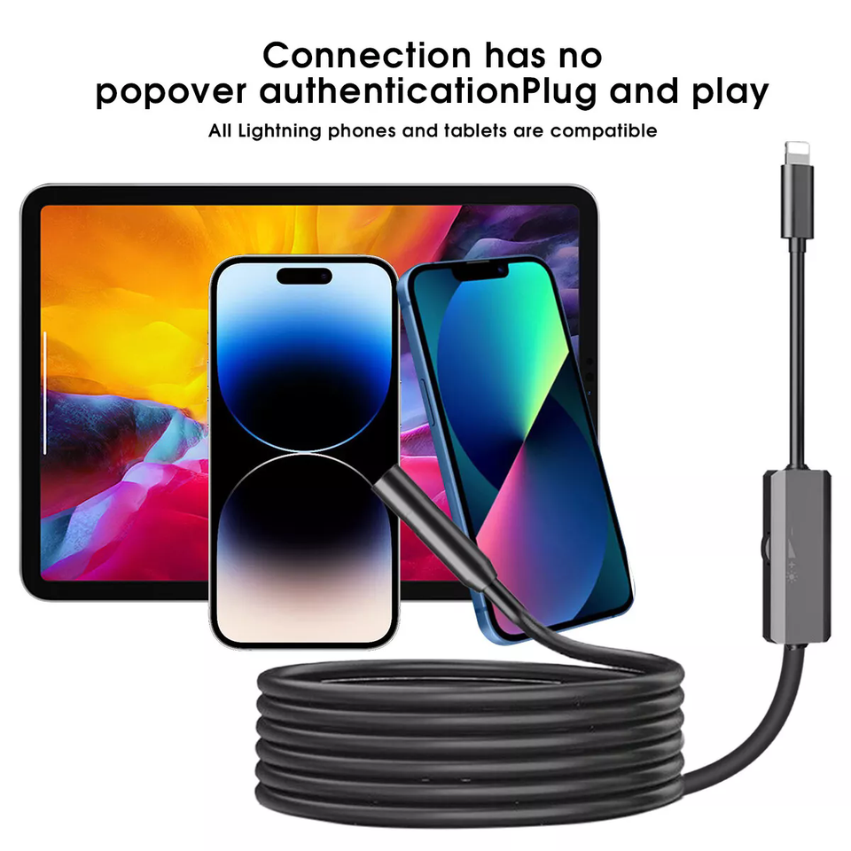 8MM Direct Plug To iPhone 14/13/12 iOS Borescope Endoscope Inspection ...