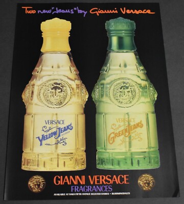 1996 Print Ad Versace Yellow Jeans Woman Green Man Fragrances Art Style Fashion