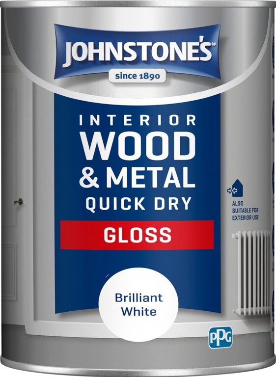 Johnstone's Wood & Metal Interior Quick Dry Gloss Paint 1.25L - Brilliant White