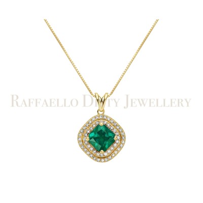 1.63 Ct Agate & Diamond Pendant Necklace 14k Yellow Gold Cushion Shape Charm