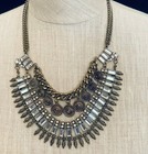 Vintage ViVi Fashion Jewelry Crystal Statement Bib Necklace Antique Brass