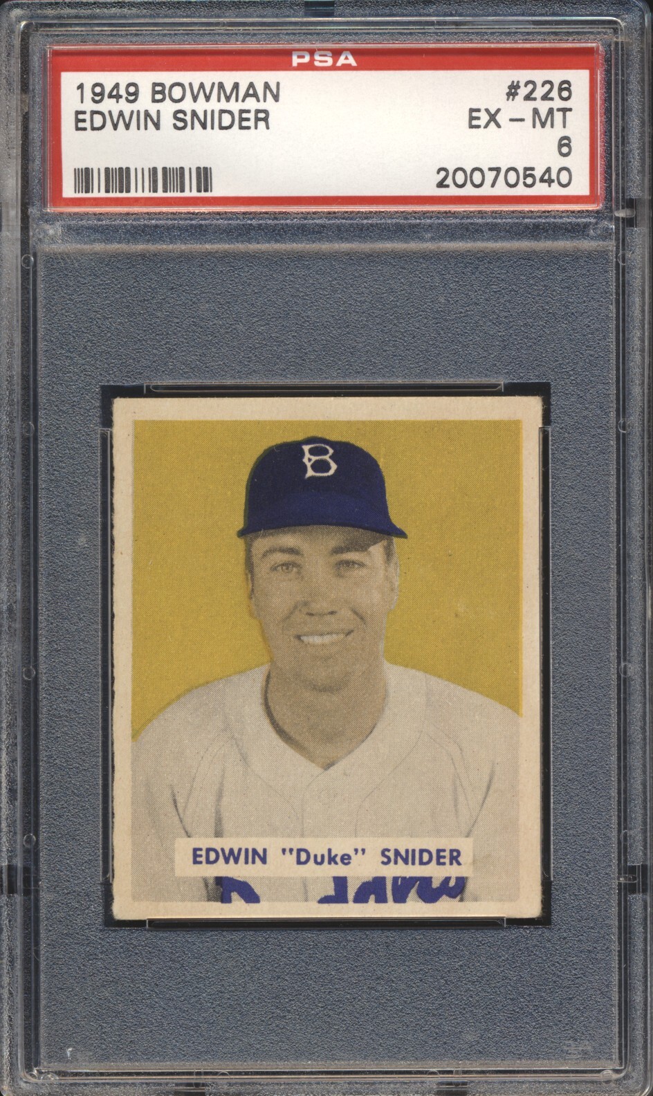 1949 Bowman Baseball Duke Snider ROOKIE #226 PSA 6 BROOKLYN DODGERS EX-MT HOF
