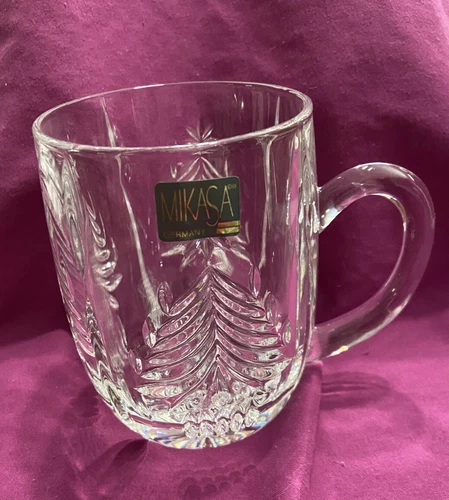 Mikasa Heavy Cut Crystal Christmas Tree Clear Mug Cup Holiday 4 3/8" (CR002)