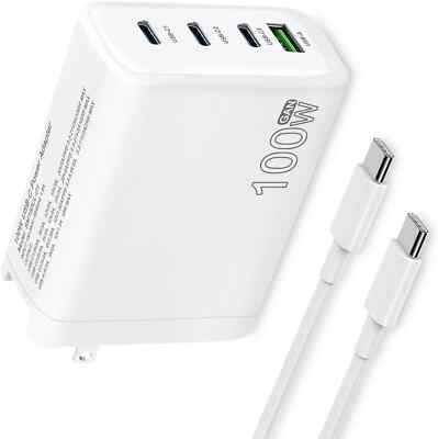 100W 20V GaN 4-Port USB-C Charger with Cable For iPhone Samsung Lenovo HP ASUS