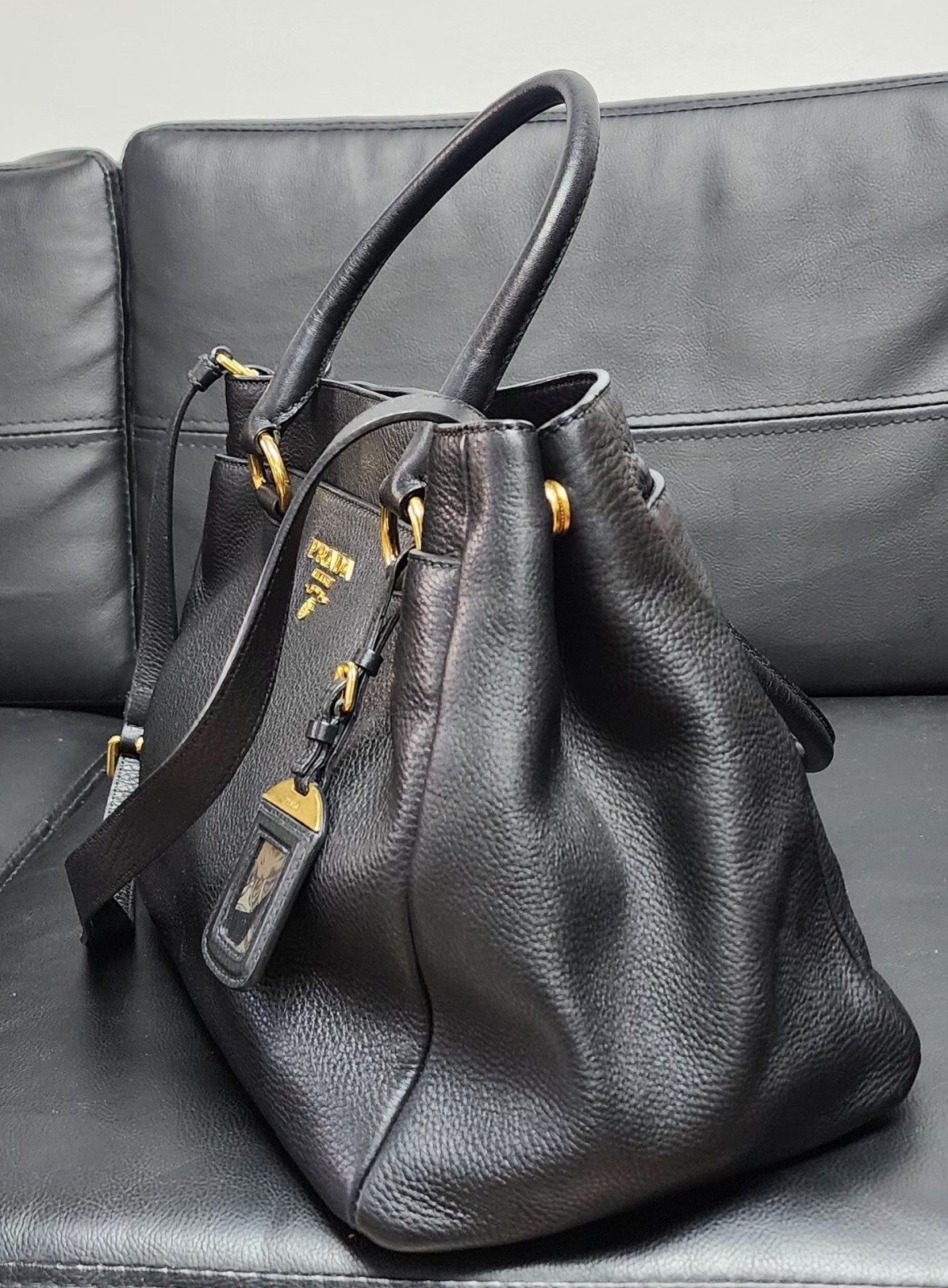 Black Prada Vitello Daino Travel Bag image 8