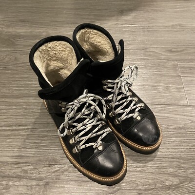 GANNI EDNA LEATHER SHEARLING BOOTS size 37