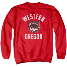 Western Oregon University Adult Crewneck Sweatshirt Wolves Logo, Red, S-3XL