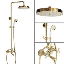 Gold Color Brass Wall-mount Bath Tub Rain-style Shower Faucet Mixer Tap Set