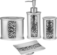 4Pc Sinatra Stylish Bathroom Accessories Set Liquid Soap Dispenser, Tumbler, Too