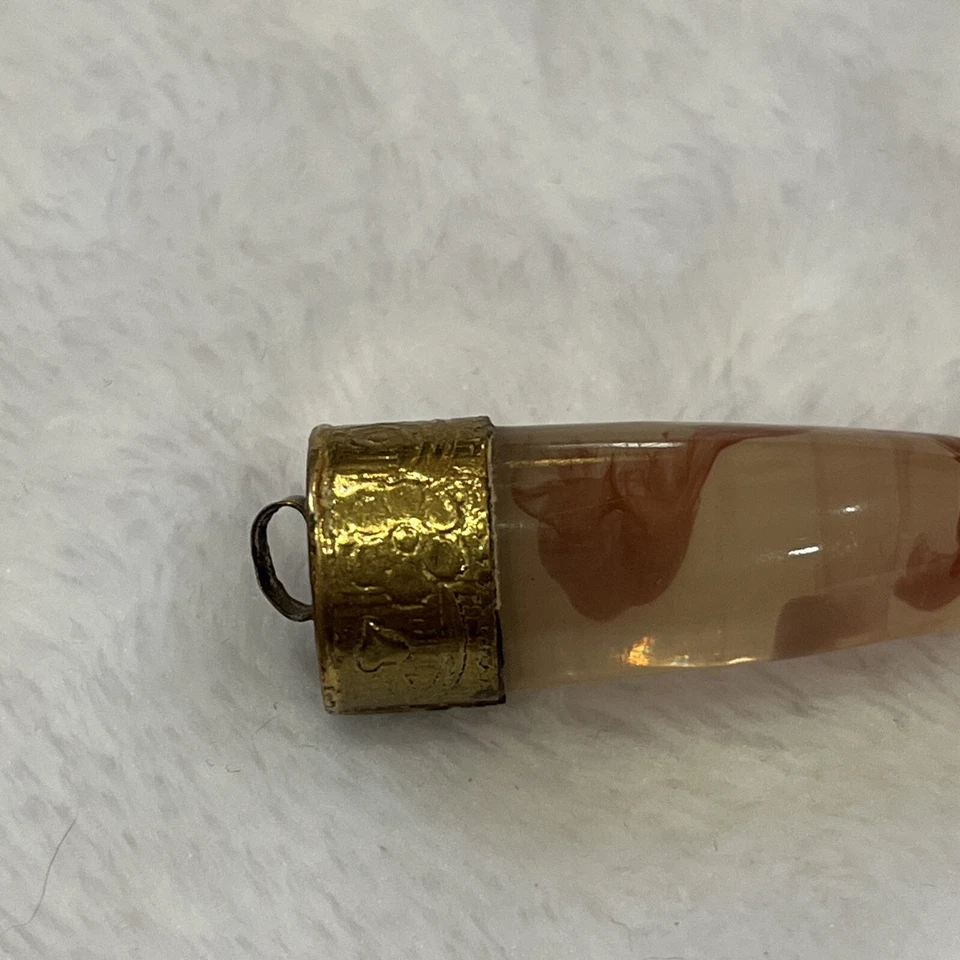 透明喇叭象牙带斑驳红色设计和黄铜帽 — 第 4/4 张图片