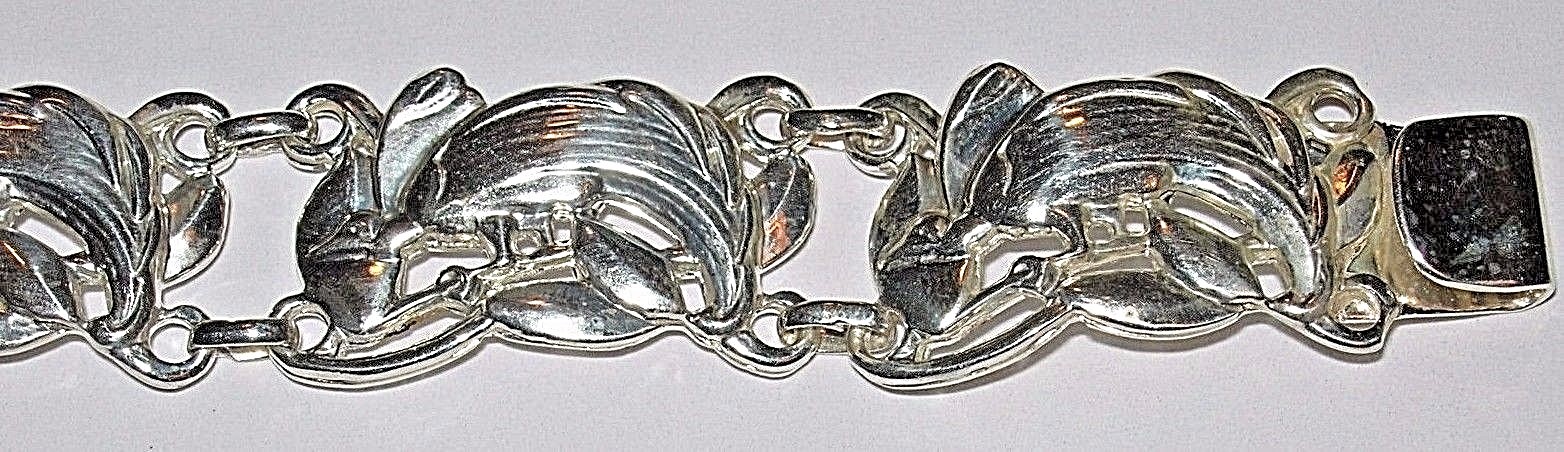 Rare Peacock Bird 7" Long Sterling Silver McClelland Barclay Bracelet Link Signd image 2