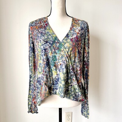PLUME AND THREAD Colorful Boho Peasant Surplice Wrap Blouse SZ. 2