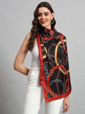 Foulard In Raso Rettangolare Per Signore Nero Marrone Morbido 70