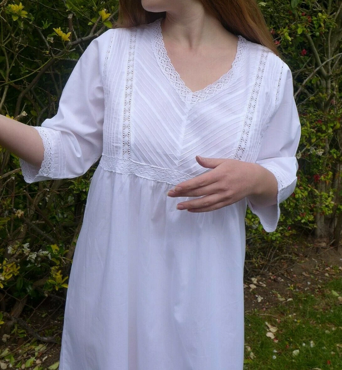 100 cotton white Regency nightdress crochet empire line