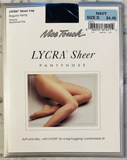 Nice Touch Lycra Sheer Leg NAVY BLUE PANTYHOSE Size D 175-215lbs REINFORCED TOE