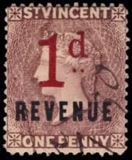 ST. VINCENT BF 28 - Queen Victoria "Revenue Provisional" (pb60324)
