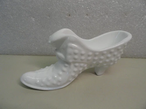 Vintage Fenton Cat's Head Milk Glass Hobnail Shoe Slipper Boot