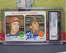 NOLAN RYAN STEVE CARLTON DUAL SIGNED 1973 Topps #67 CGC 5 JSA 10 Auto HOF