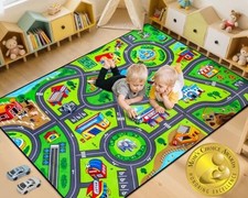 Road Car Rug, 3x5 Ft City Road Rug for Kids, Extra Thick 0.4in Kids Play Rug