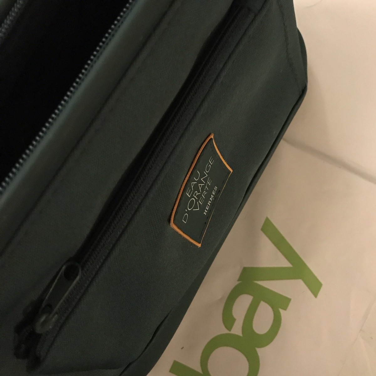 HERMES Eau D'Orange Verte makeup pouch Nylon Green Canvas | eBay